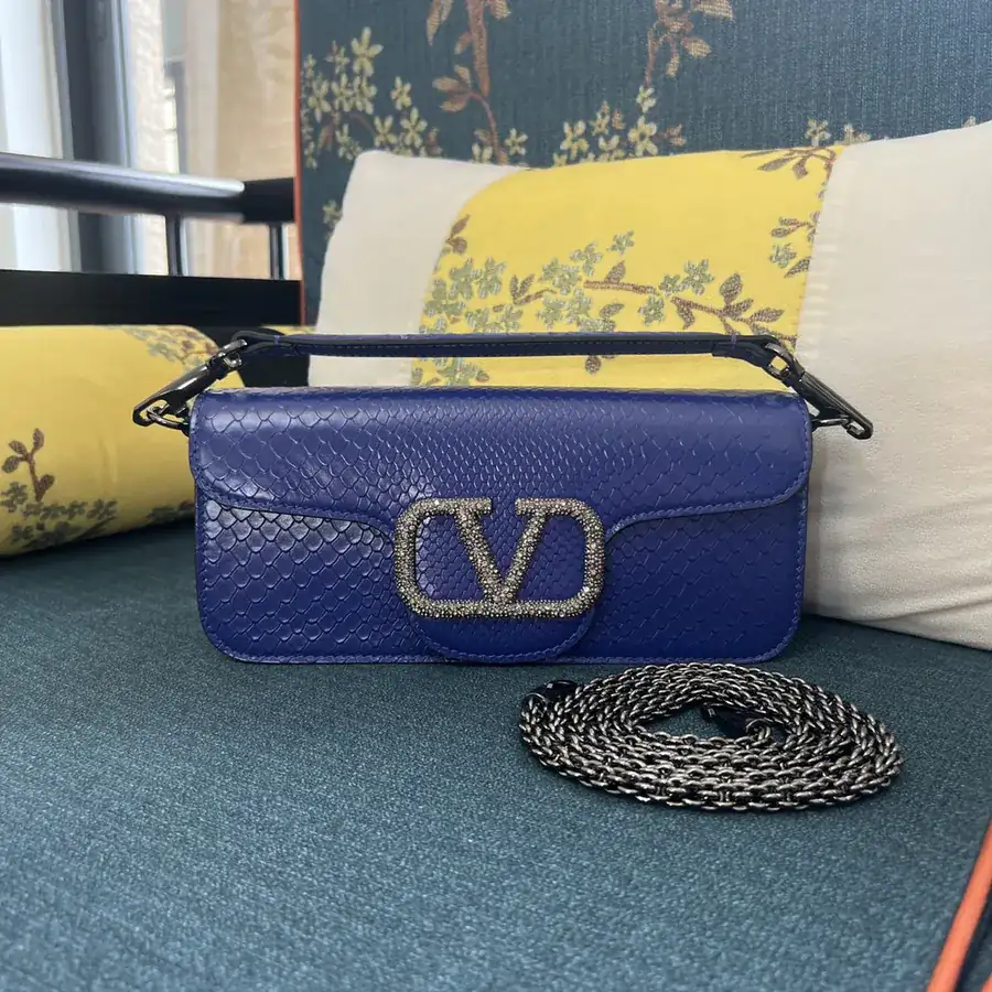 V Garavani Mini Loc Handbag in Snake Embossed Calfskin