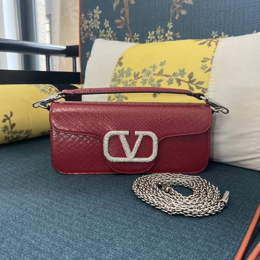 V Garavani Mini Loc Handbag in Snake Embossed Calfskin