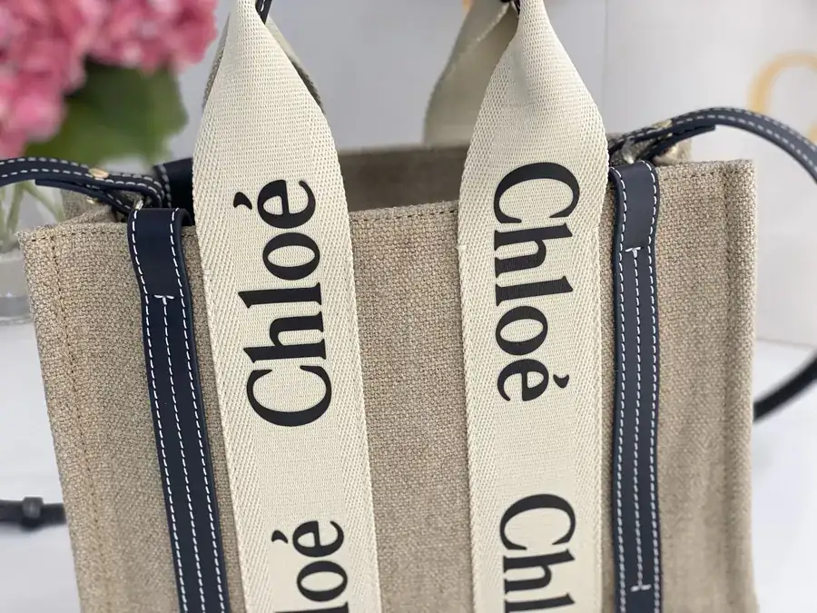 Chloe Woody Mini Tote Bag Midnight Blue Linen