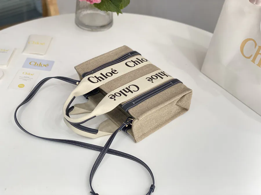 Chloe Woody Mini Tote Bag Midnight Blue Linen