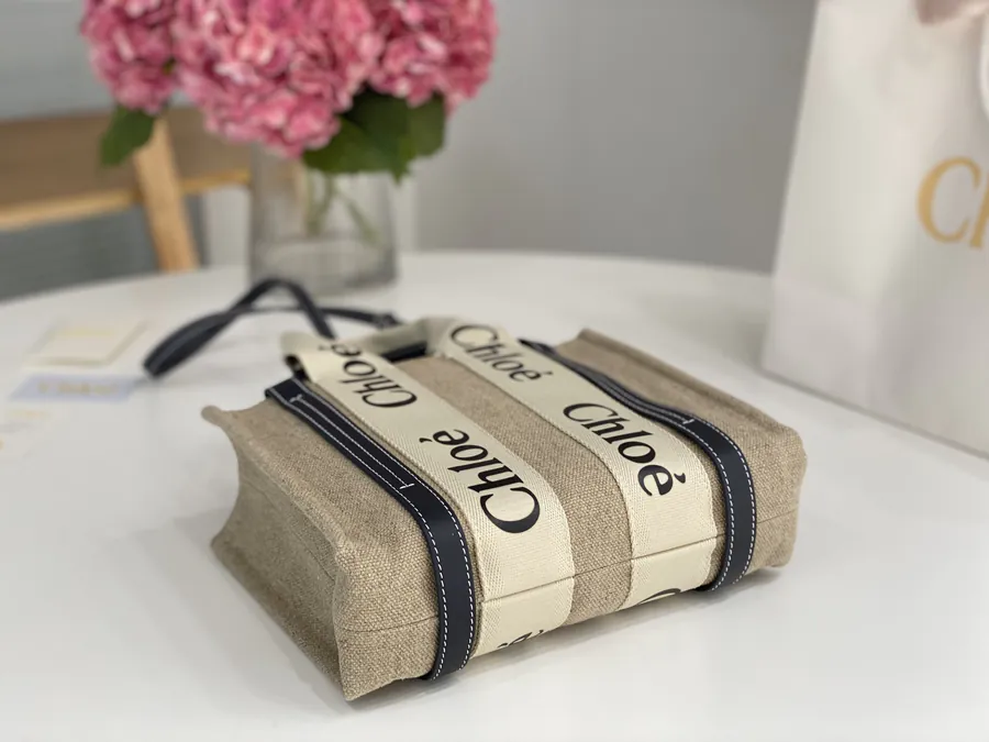 Chloe Woody Mini Tote Bag Midnight Blue Linen