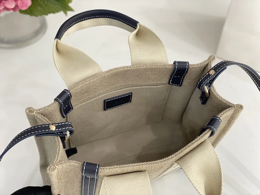 Chloe Woody Mini Tote Bag Midnight Blue Linen