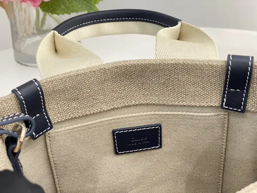 Chloe Woody Mini Tote Bag Midnight Blue Linen