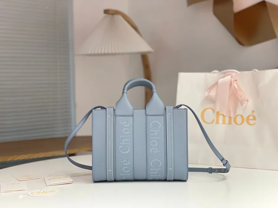 Chloe Woody Mini Tote Bag in Muted Blue