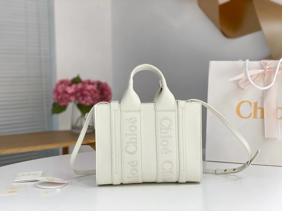 Chloe Woody Handmade Tote Bag in White