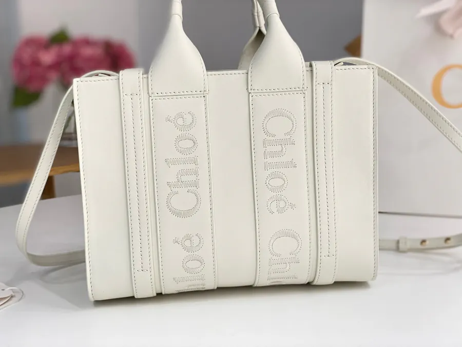 Chloe Woody Handmade Tote Bag in White
