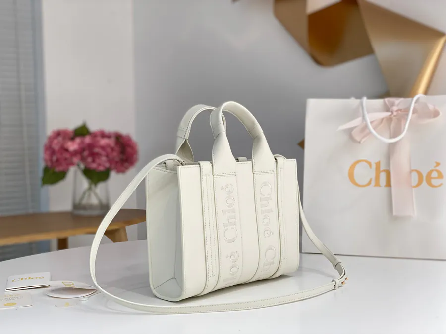 Chloe Woody Handmade Tote Bag in White