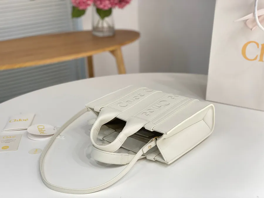 Chloe Woody Handmade Tote Bag in White