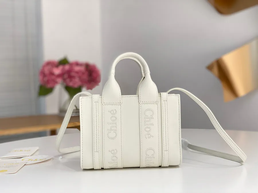 Chloe Woody Mini Bucket Bag in White