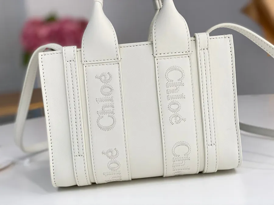 Chloe Woody Mini Bucket Bag in White