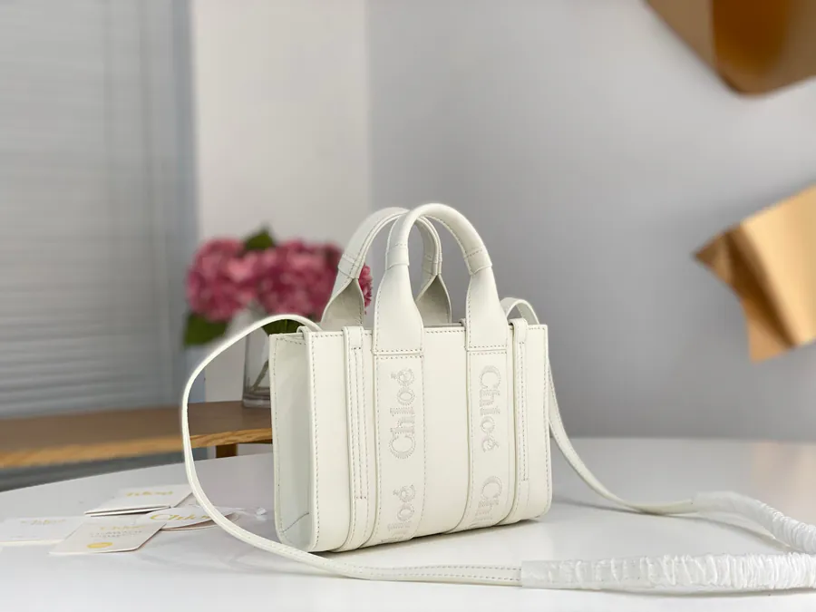 Chloe Woody Mini Bucket Bag in White
