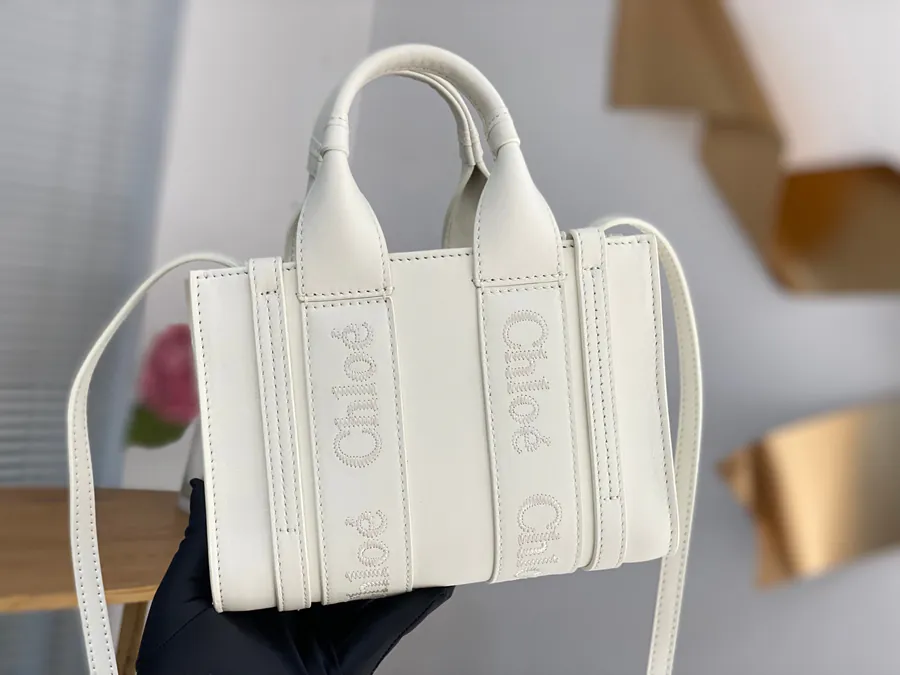 Chloe Woody Mini Bucket Bag in White