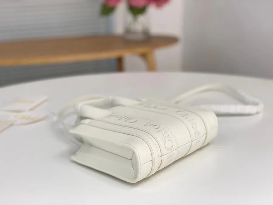 Chloe Woody Mini Bucket Bag in White