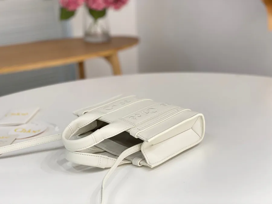 Chloe Woody Mini Bucket Bag in White