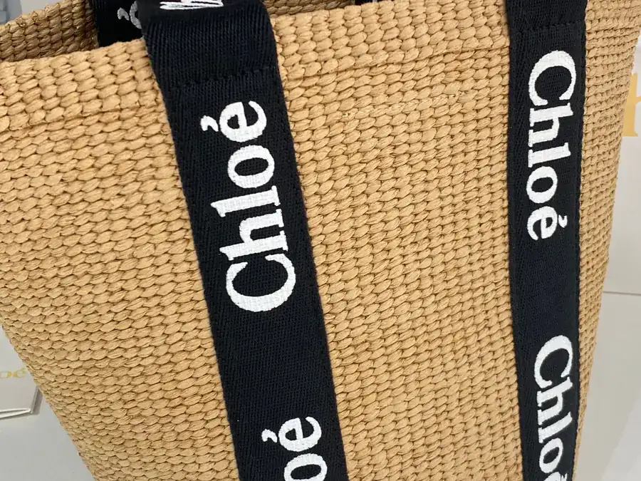 Chloe Woody Large Straw Bag with Panda Color