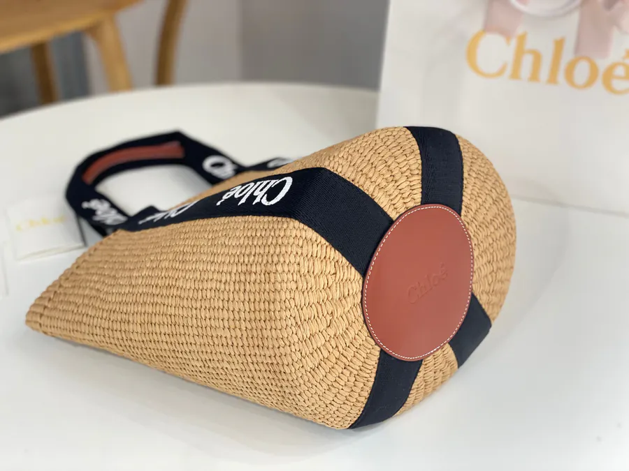 Chloe Woody Large Straw Bag with Panda Color