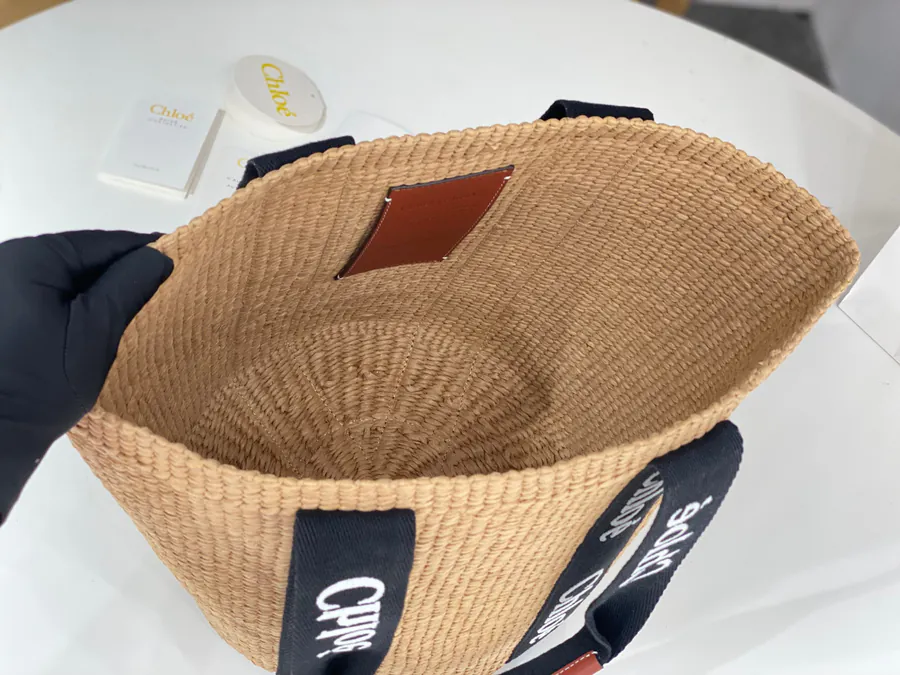 Chloe Woody Large Straw Bag with Panda Color