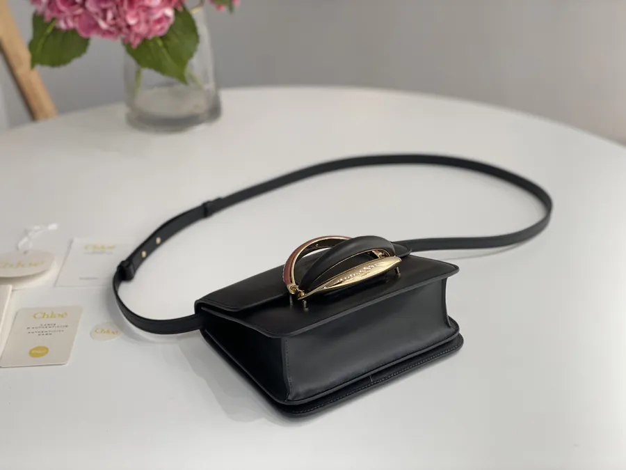 Chloe Kattie Bucket Bag Grained Calfskin, Walnut Wood, Metal Ring