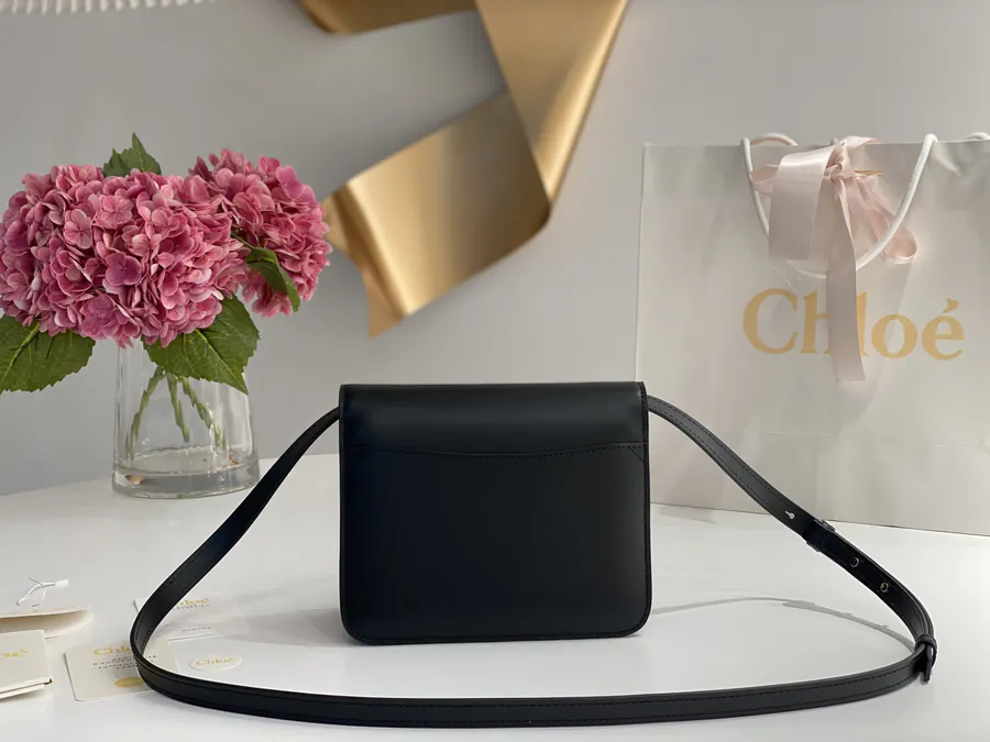 Chloe Kattie Bucket Bag Grained Calfskin, Walnut Wood, Metal Ring
