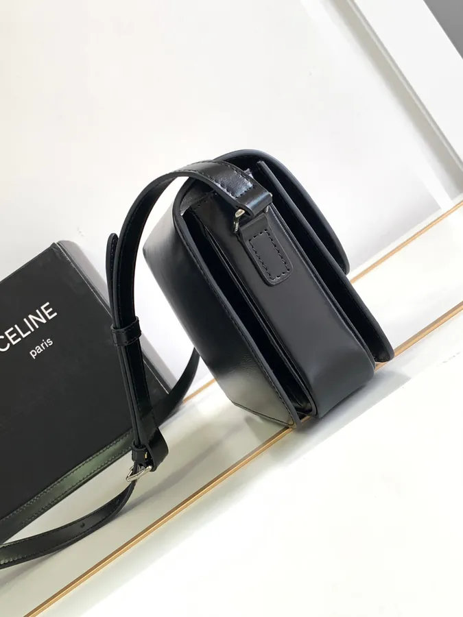 CELIN* Teen Triomphe Handbag in Black Grained Calfskin