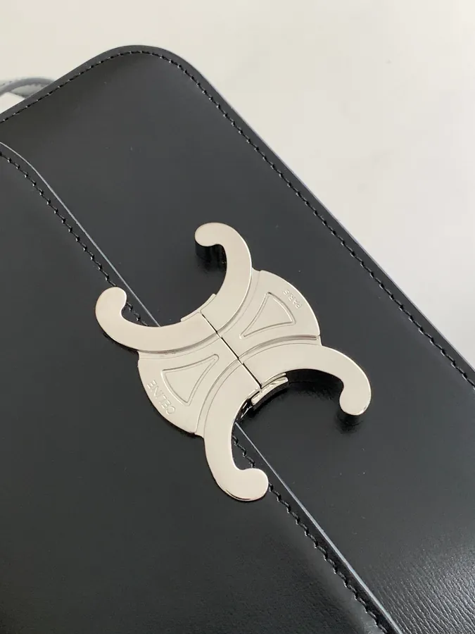 CELIN* Teen Triomphe Handbag in Black Grained Calfskin