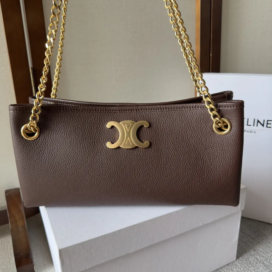 CELIN E23 Newspaper Triomphe Soft Leather Chain Bag