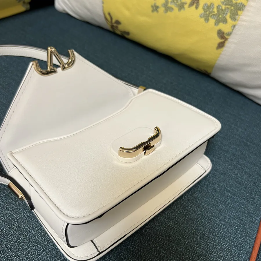 GARAVANI LETTER Mini Calfskin Handbag with V Logo Signature Button