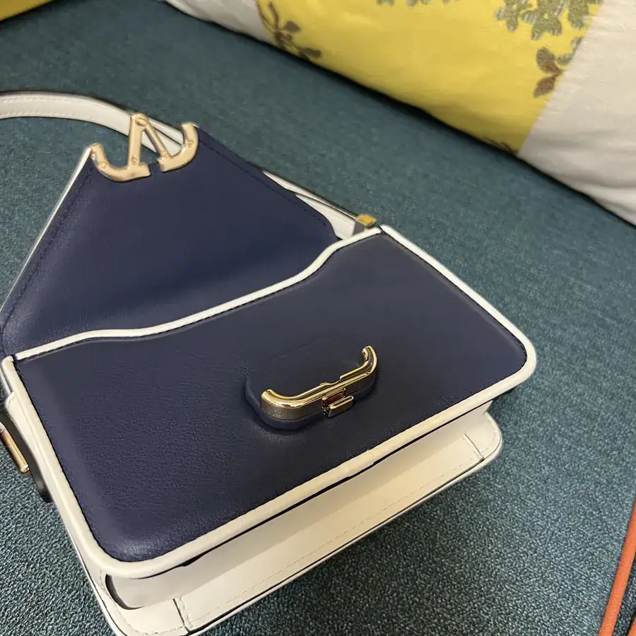 GARAVANI LETTER Mini Calfskin Handbag with V Logo Signature Button