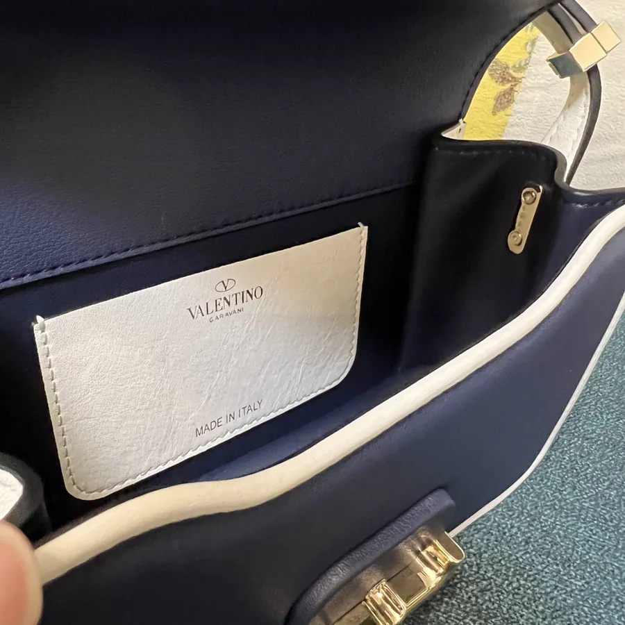 GARAVANI LETTER Mini Calfskin Handbag with V Logo Signature Button