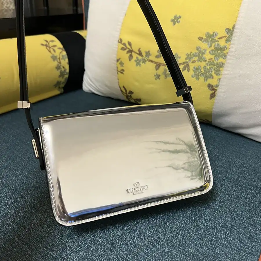 GARAVANI LETTER Mini Calfskin Handbag with V Logo Signature Button