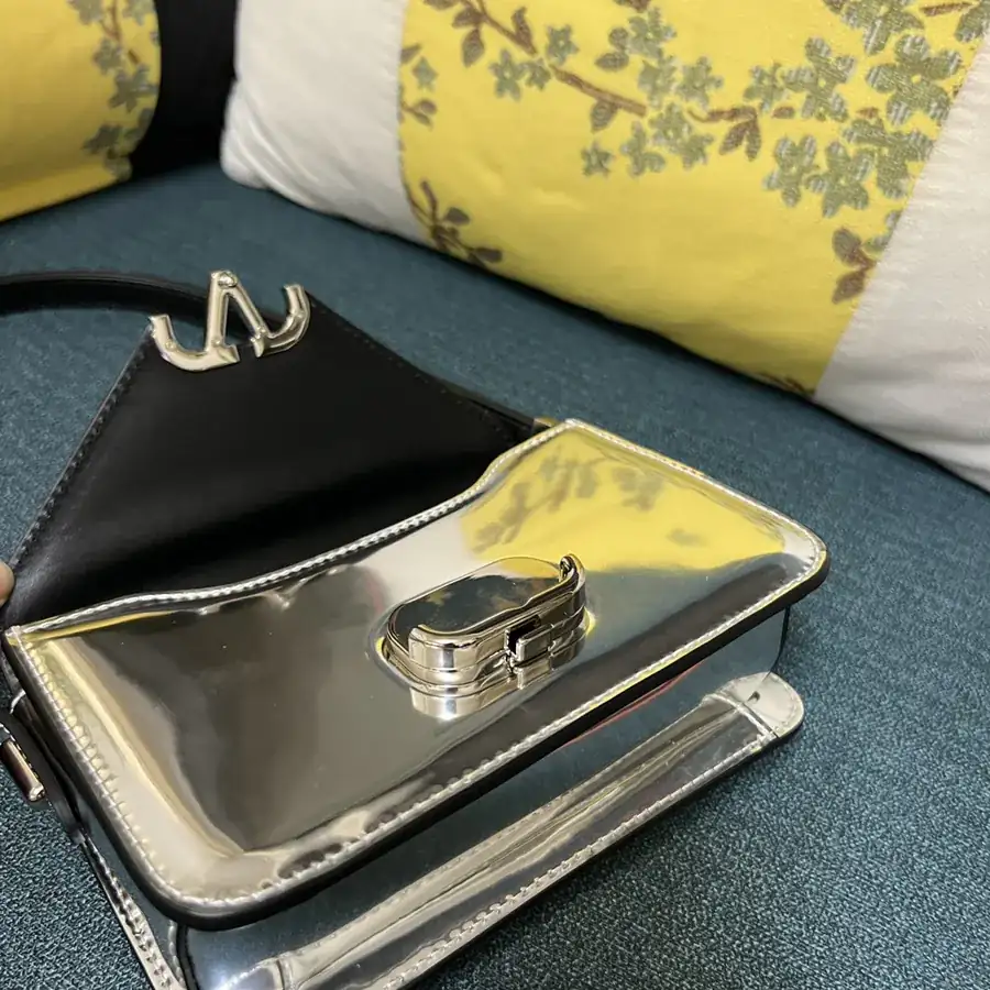 GARAVANI LETTER Mini Calfskin Handbag with V Logo Signature Button