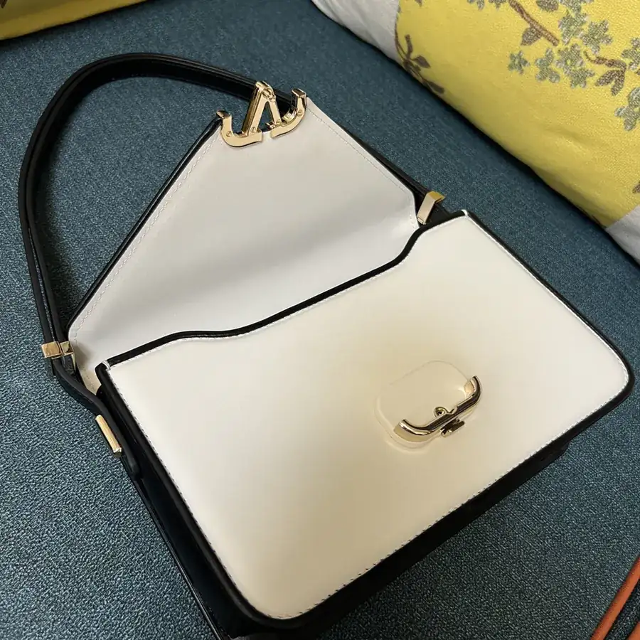 GARAVANI LETTER Large Calfskin Handbag with V Logo Signature Snap Closure