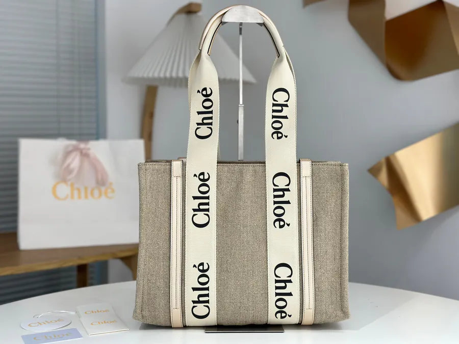 Chloe Woody Handbag Modern Lines with Contrasting Leather Stripes