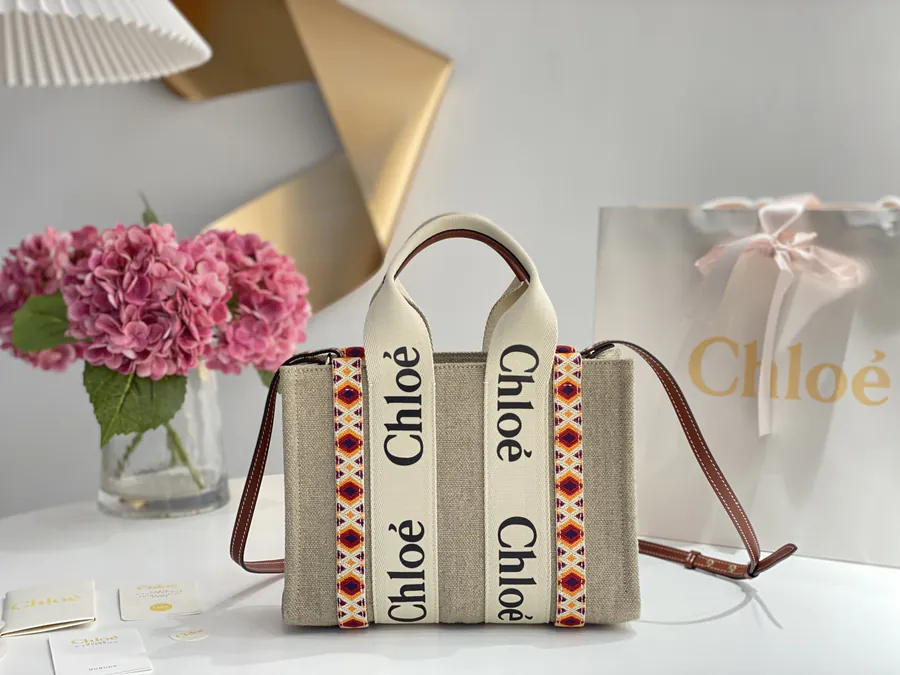 Chloe Woody Patchwork Tote Brown
