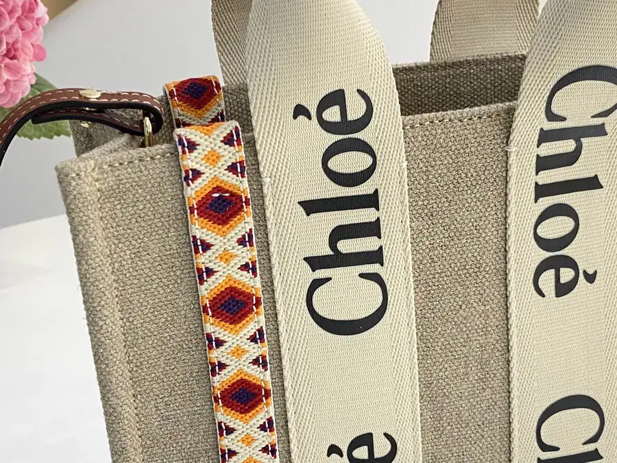 Chloe Woody Patchwork Tote Brown