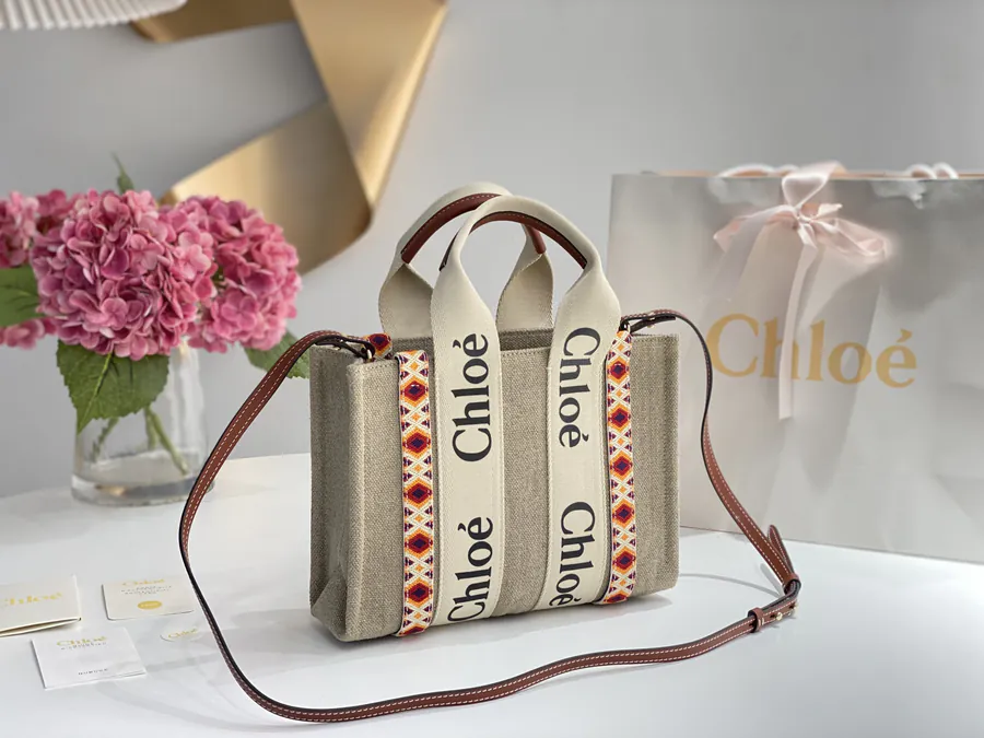 Chloe Woody Patchwork Tote Brown