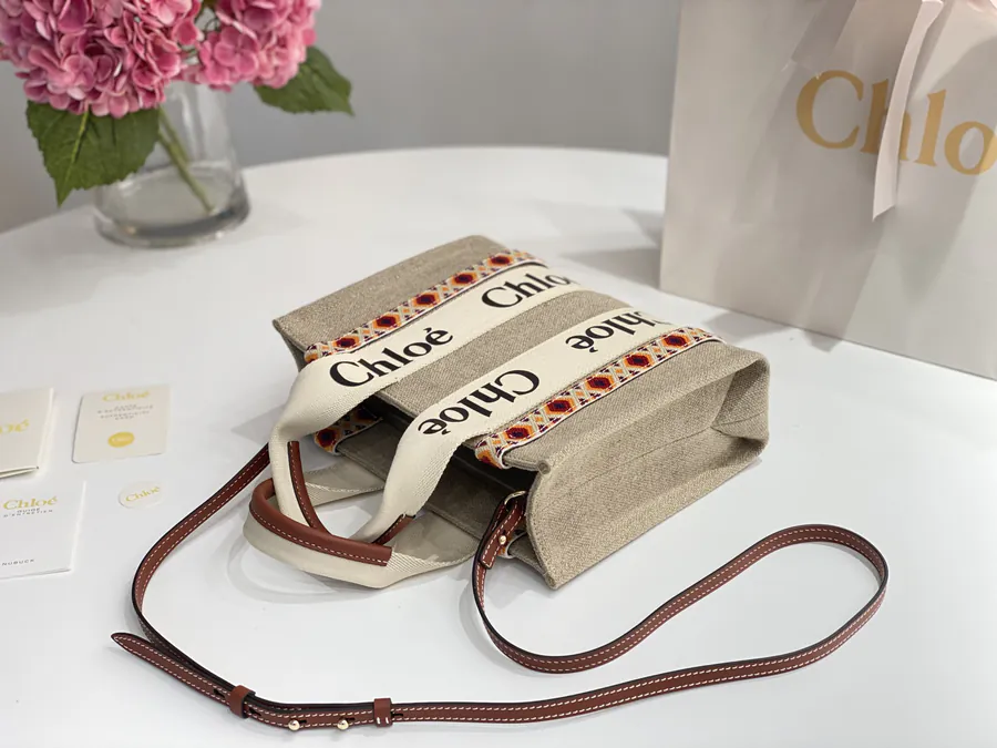 Chloe Woody Patchwork Tote Brown