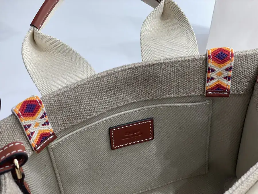 Chloe Woody Patchwork Tote Brown