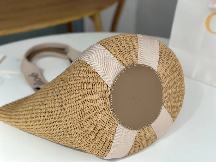 Chloe Woody Straw Bucket Bag in Soft Pink