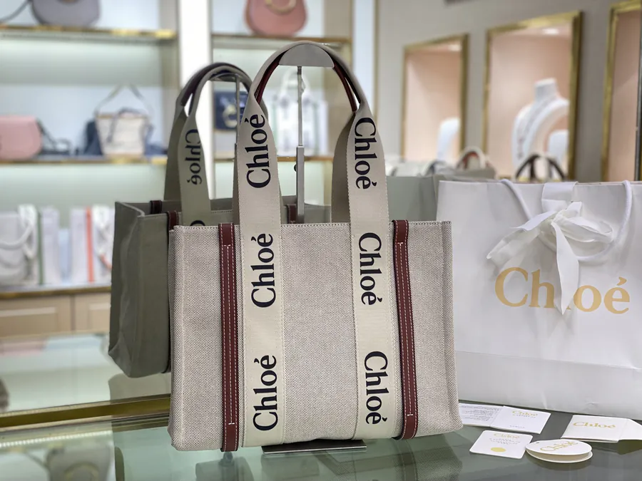 Chloe Woody Tote Bag Medium Brown