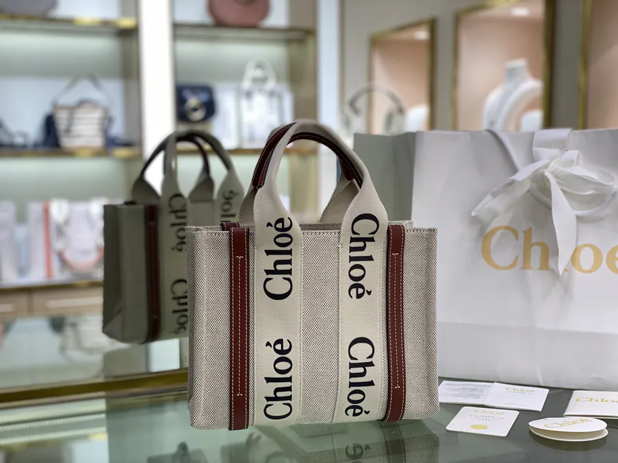 Chloe Woody Tote Bag Small Size, Brown
