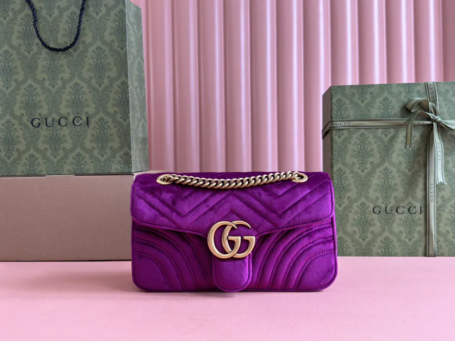 Marmont Series Bucket Bag with Original Leather, Purple Velvet