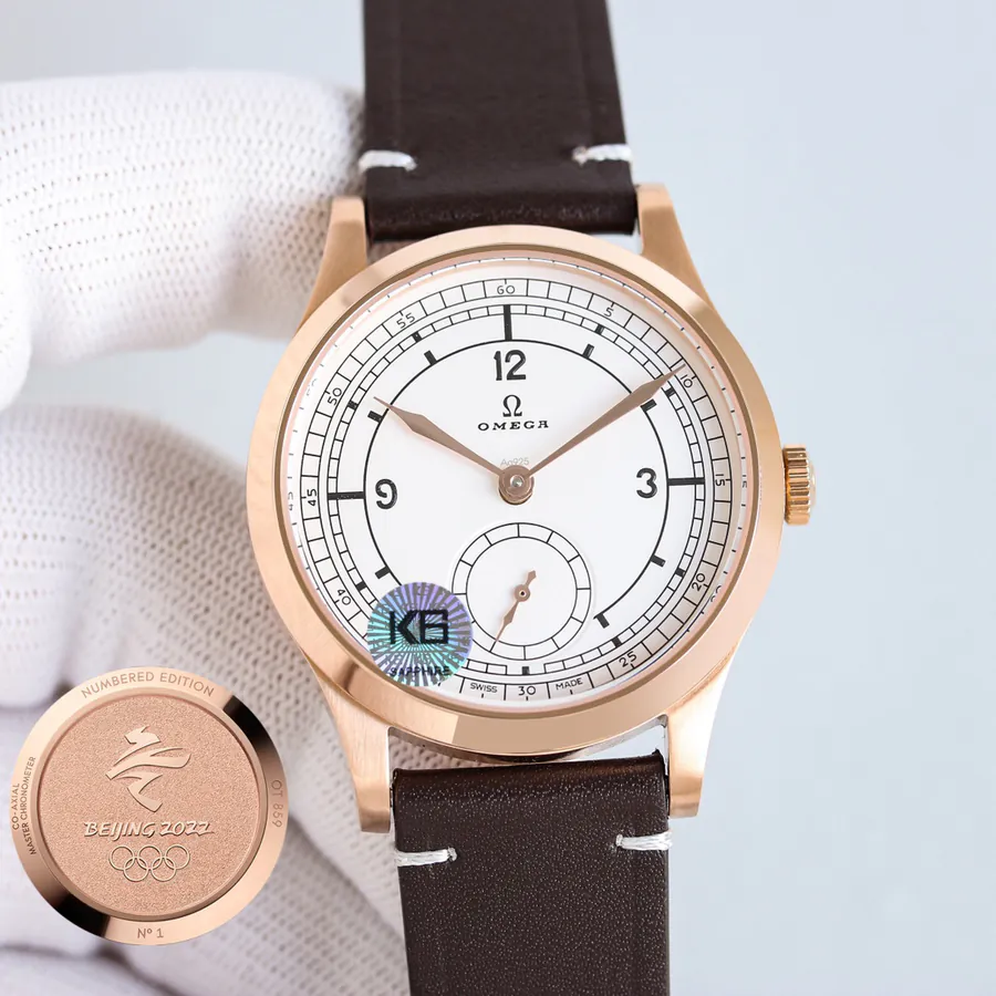 Rose Gold White Case: Manual Mechanical Watch with Parisian Dial Texture