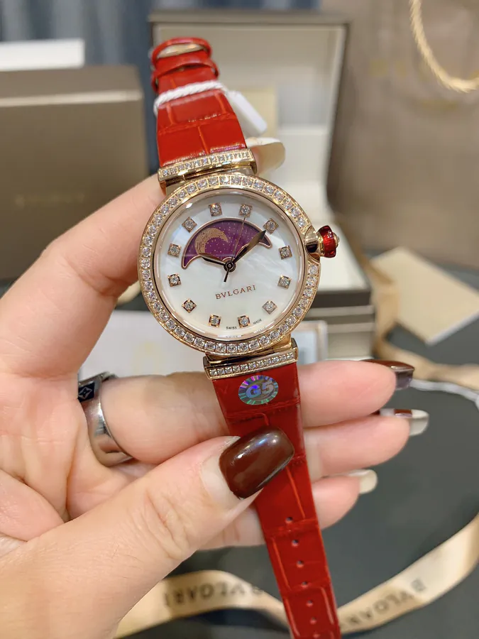 Bulgari Moon Phase Watch with Silver and Rose Gold Accents, Diamond and Crocodile Skin
