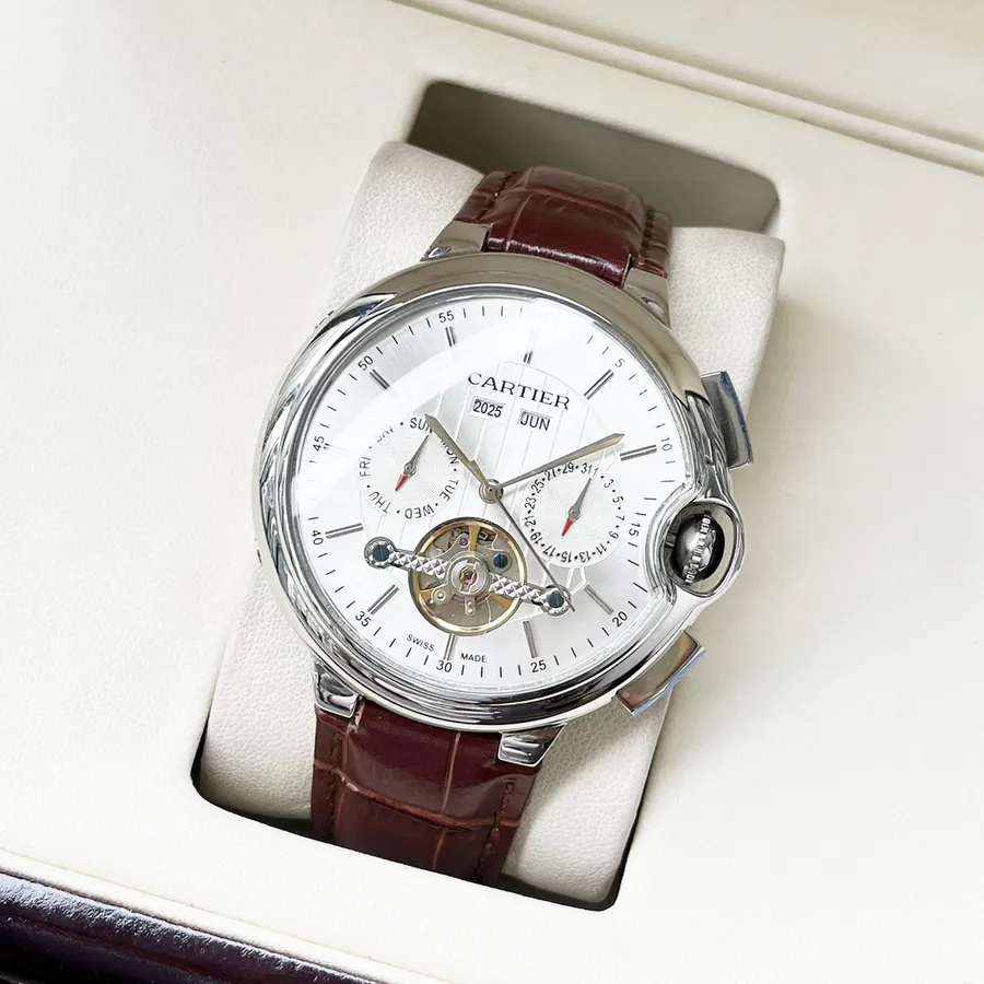 Cartier Men's Watch Automatic Mechanical Movement, Grained Calfskin Strap, Fashion Casual