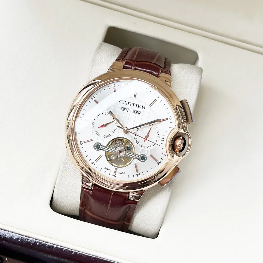 Cartier Men's Watch Automatic Mechanical Movement, Grained Calfskin Strap, Fashion Casual