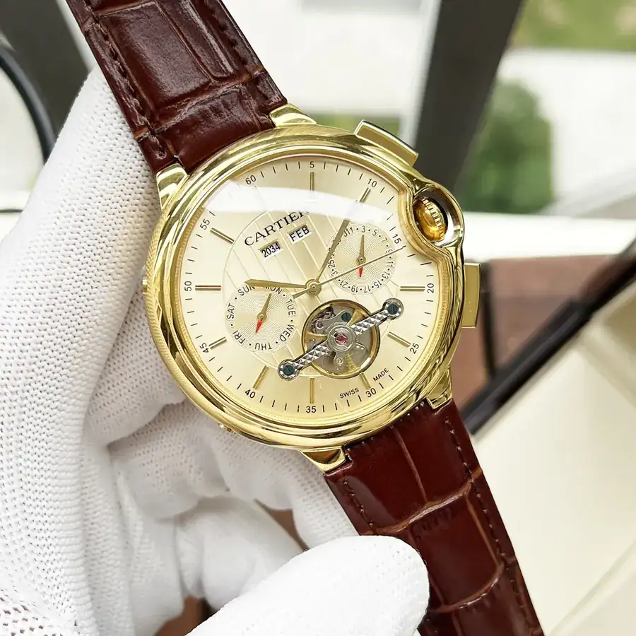 Cartier Men's Watch Automatic Mechanical Movement, Grained Calfskin Strap, Fashion Casual