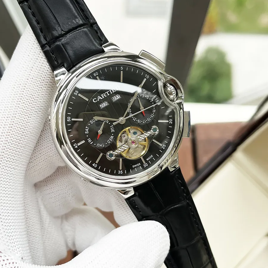 Cartier Men's Watch Automatic Mechanical Movement, Grained Calfskin Strap, Fashion Casual