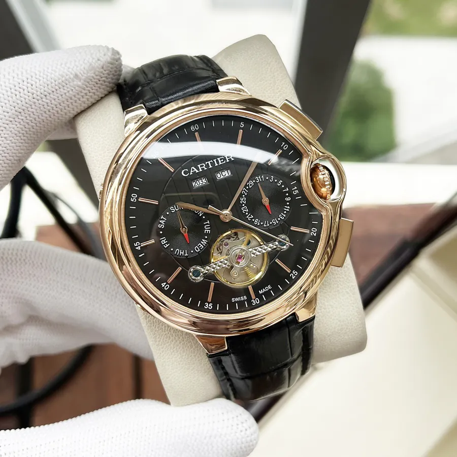 Cartier Men's Watch Automatic Mechanical Movement, Grained Calfskin Strap, Fashion Casual