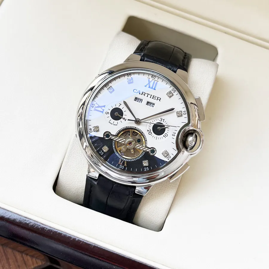 Cartier Men's Watch Automatic Mechanical Movement, Grained Calfskin Case, Leather Strap Elegant and Classic